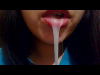 video from subscriber: girl plays with cum in her mouth 2